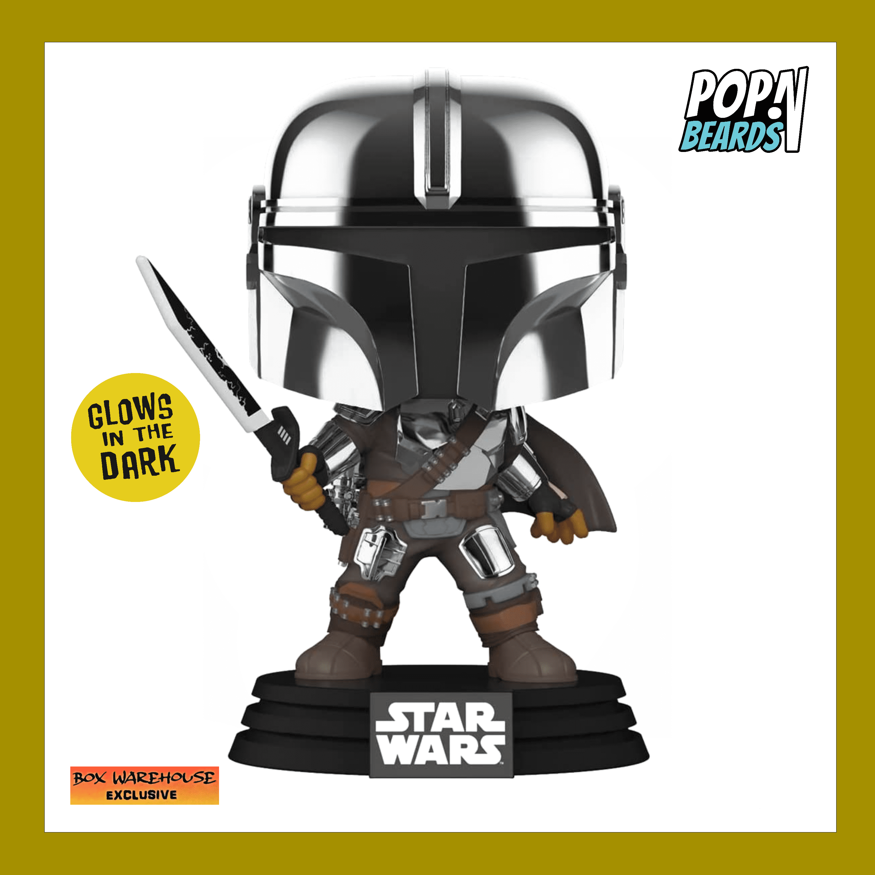 The Mandalorian with Darksaber 491 Stickered Glow in the Dark Vinyl Pop with Protector